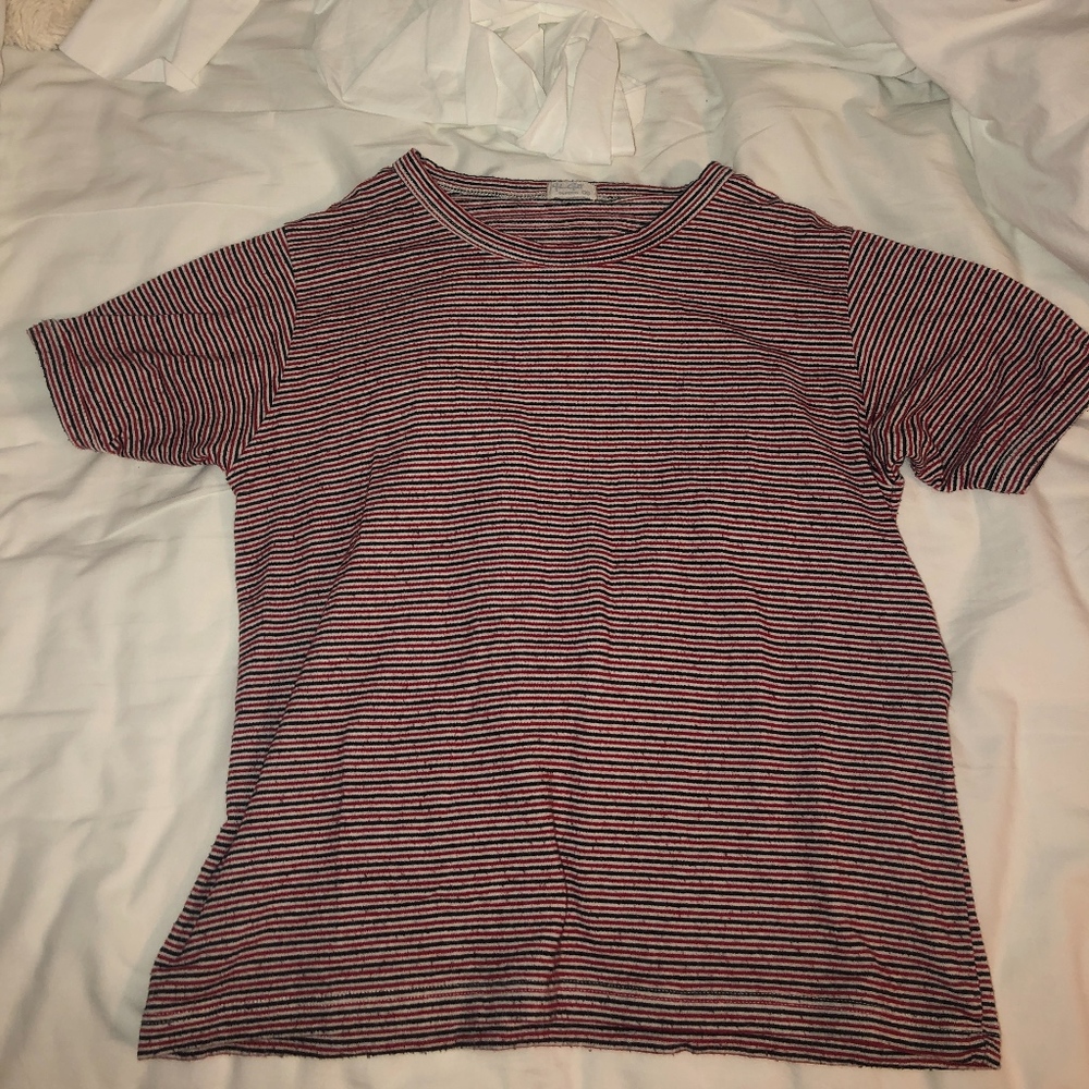 red white and black striped t shirt